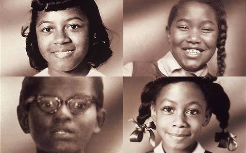 Four African American little girls - Addie Mae Collins, Carole Robertson, Cynthia Wesley et Denise McNair